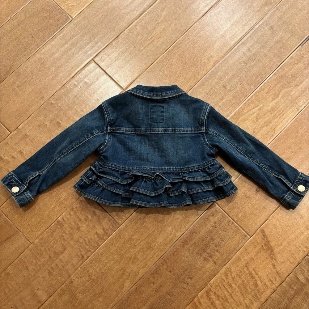 Genuine Kids Oshkosh Girls Toddler Blue Denim Jean Ruffle Snap Front Jacket 2T